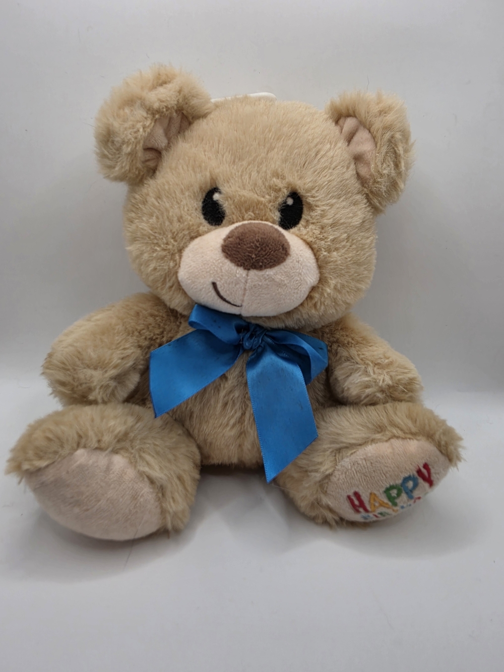 American Greetings Happy Birthday Tan Plush Teddy Bear With Blue Bow